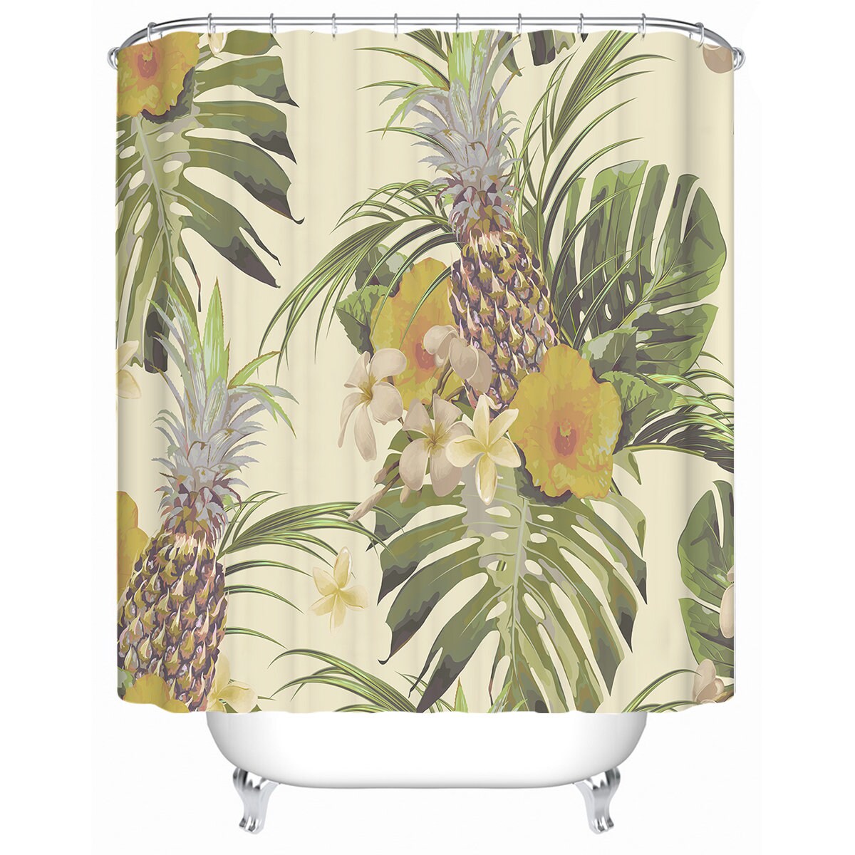 Hibiscus Flowers Palm Leaves Hawaiian Style Shower Curtain