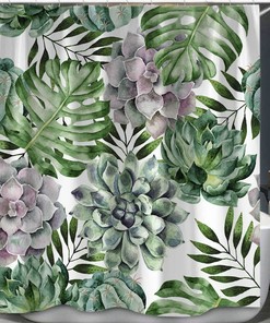 Hibiscus Flowers Tropical Leaves Shower Curtain for Island-Themed Bathroom Decor