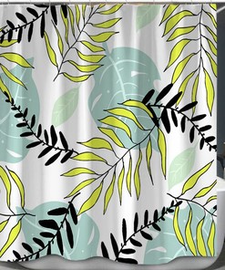Hibiscus Flowers Tropical Leaves Shower Curtain for Island-Themed Bathroom Decor
