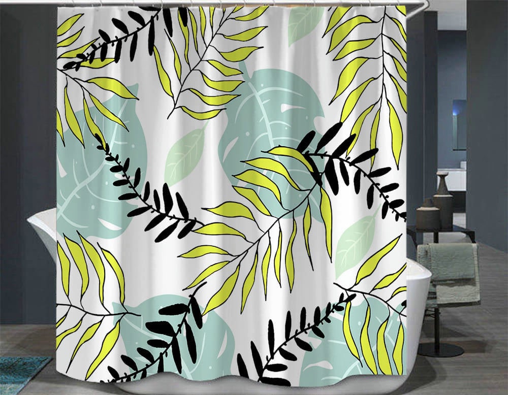 Hibiscus Flowers Tropical Leaves Shower Curtain for Island-Themed Bathroom Decor