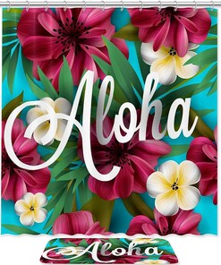 Hibiscus Orchid Flowers And Palm Leaf Modern Shower Curtain - Double Glide Shower Hooks - Waterproof