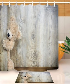 Hiding Teddy Bear Shower Curtain - Waterproof Fabric Bathroom Decor
