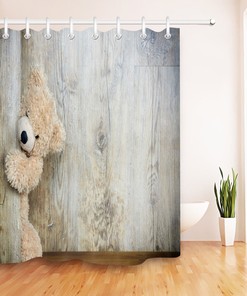 Hiding Teddy Bear Shower Curtain - Waterproof Fabric Bathroom Decor