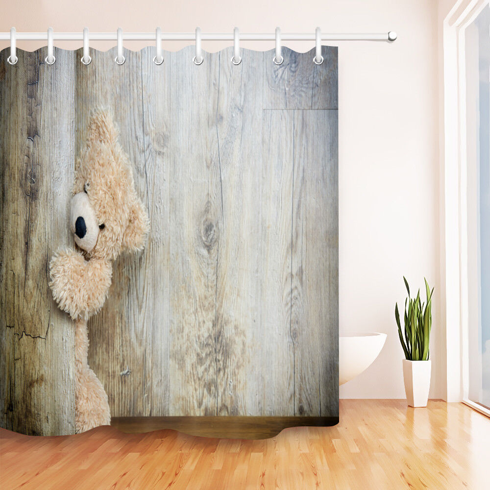 Hiding Teddy Bear Shower Curtain - Waterproof Fabric Bathroom Decor