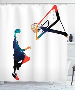 High Contrast Athlete Silhouette Basketball Shower Curtain For Sports Fans