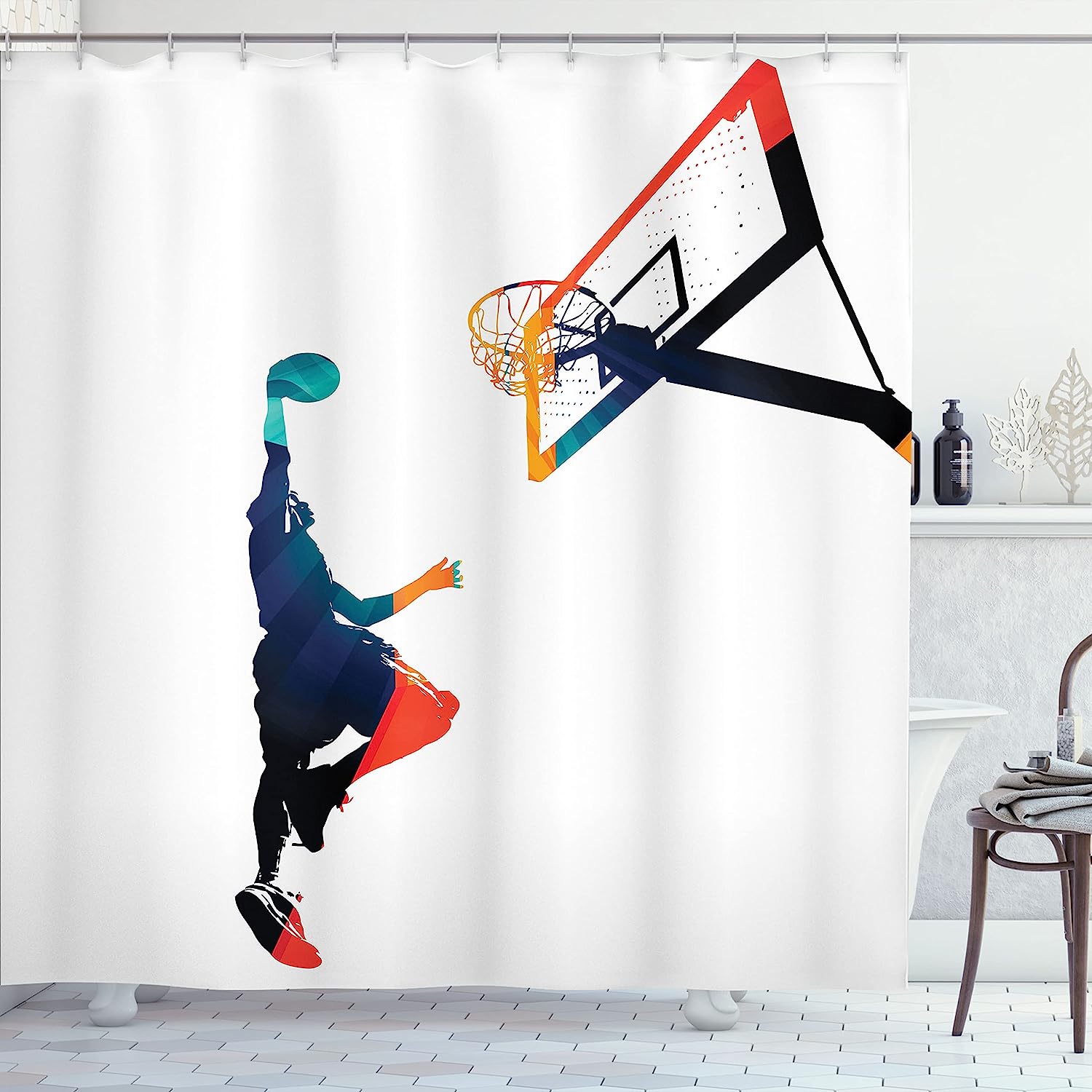 High Contrast Athlete Silhouette Basketball Shower Curtain For Sports Fans