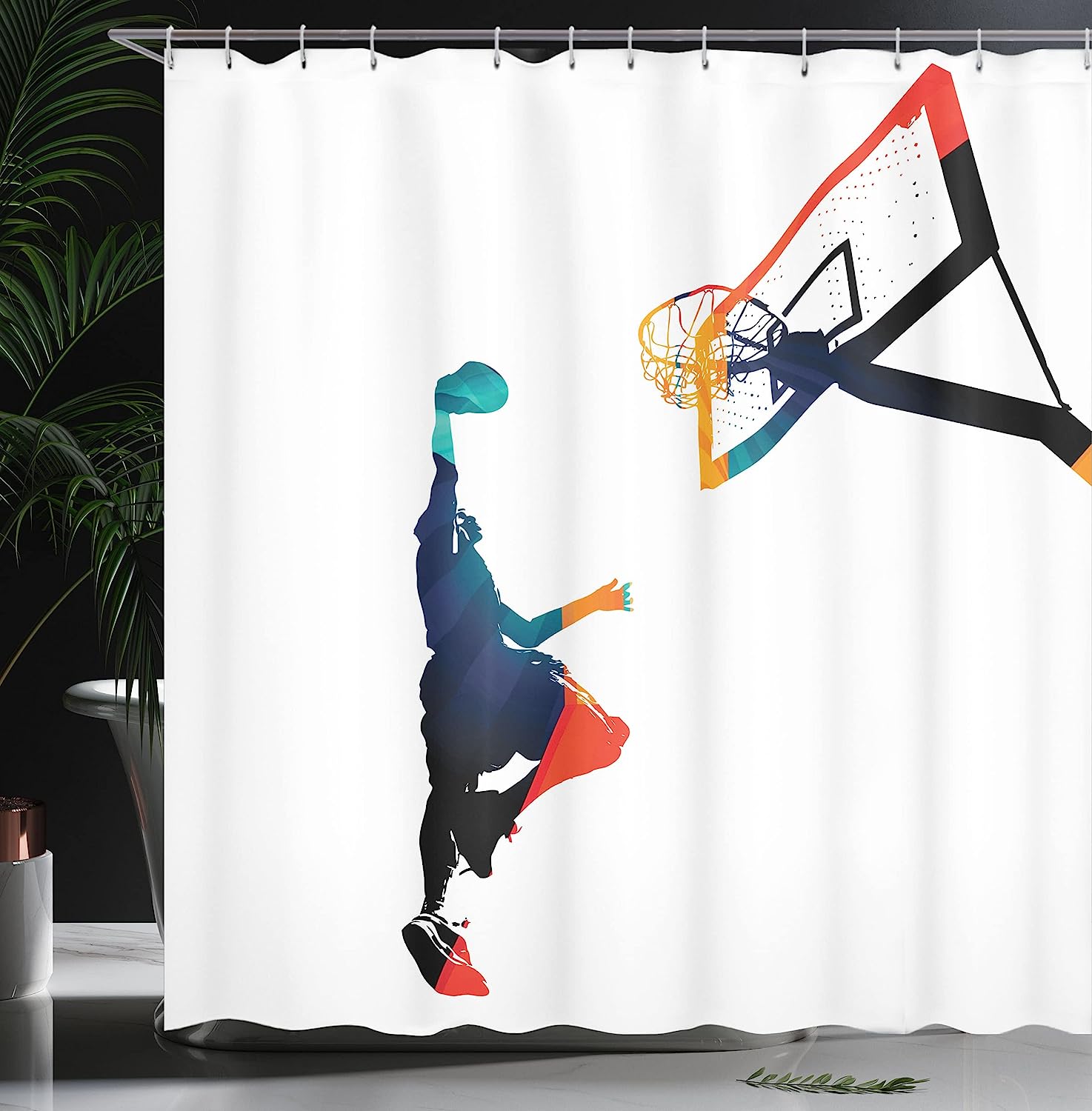 High Contrast Athlete Silhouette Basketball Shower Curtain For Sports Fans - Image 3