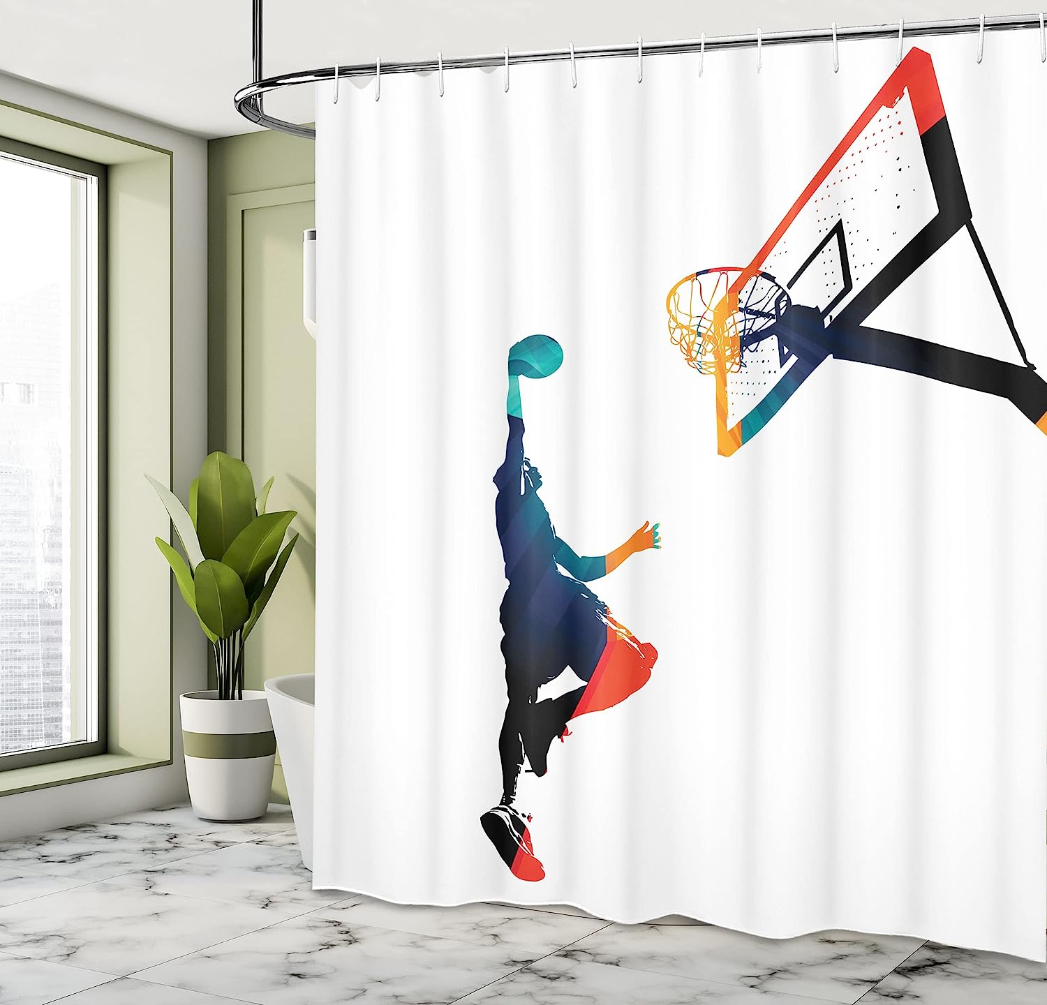 High Contrast Athlete Silhouette Basketball Shower Curtain For Sports Fans - Image 4