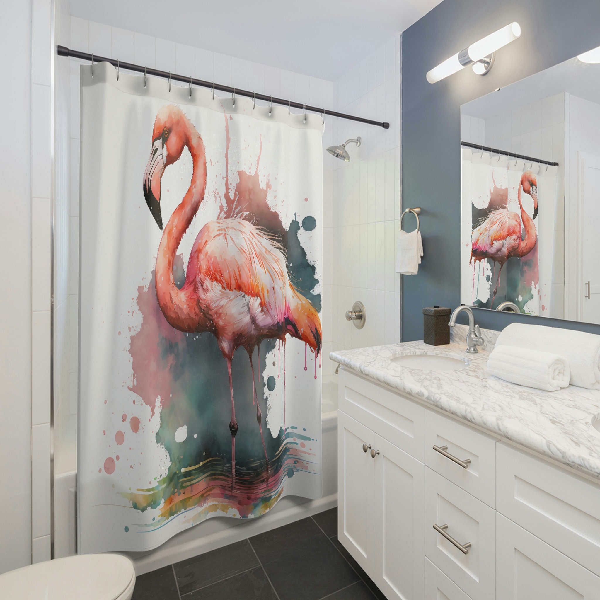 High Quality Custom Designed Flamingo Shower Curtain - Artistic Bathroom Decor