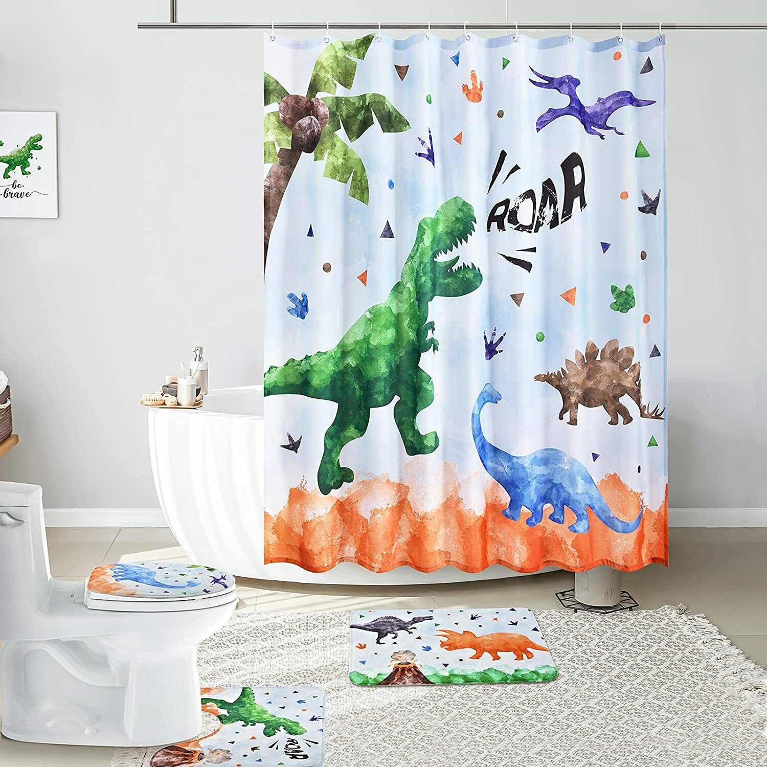 High-Quality Dinosaur Shower Curtain Made With Waterproof Fabric For A Durable And Effective Bathroom Decor - Image 2