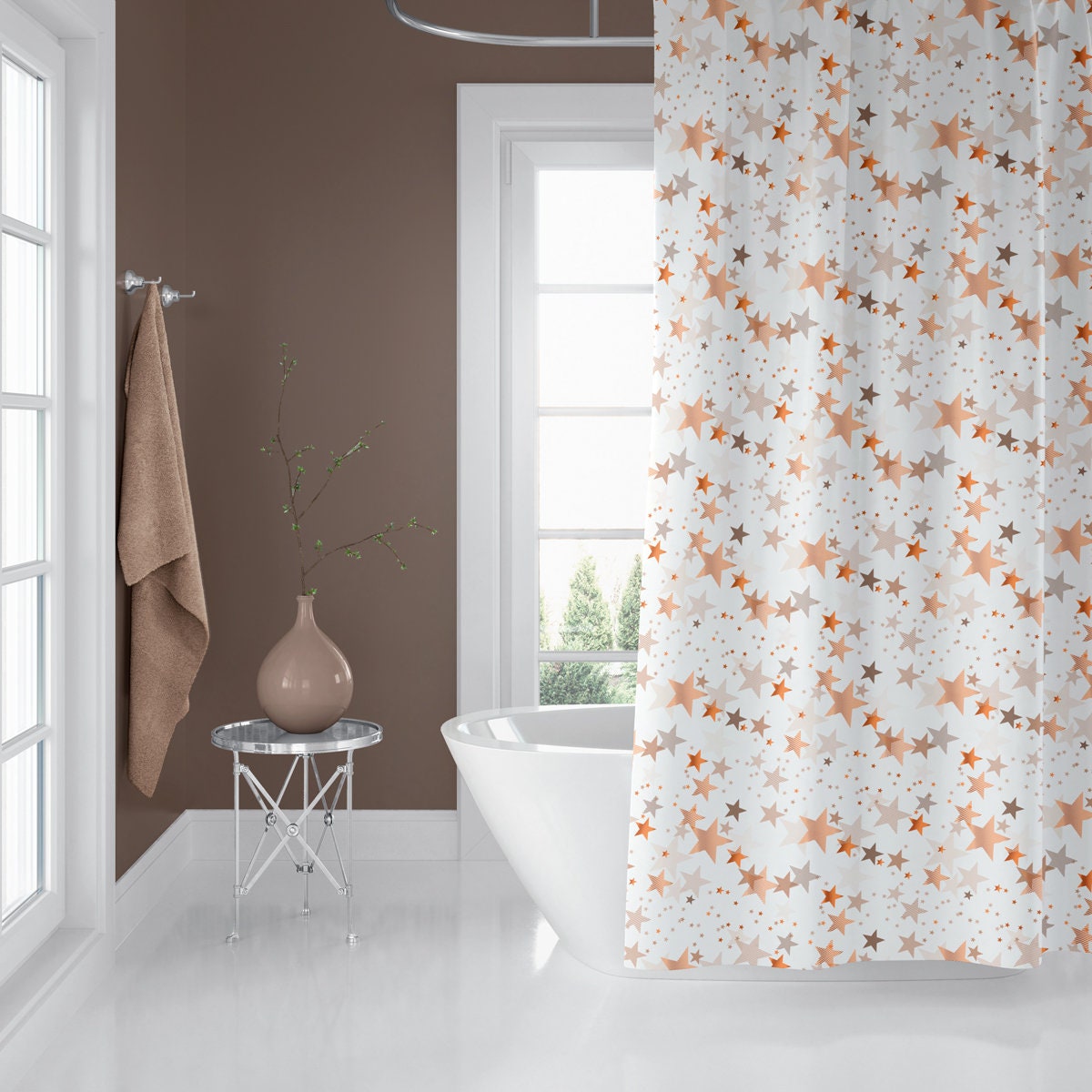 High-Quality Star Shower Curtain with Digital Print for Chic Bathroom Decor