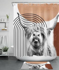 Highland Cow Abstract Art Print Shower Curtain For Bathroom Decor