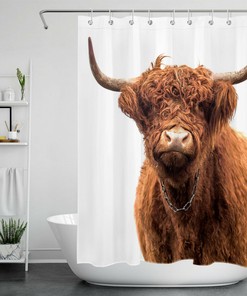 Highland Cow And Farm Animals Fashion Shower Curtain For Bathroom Decor 