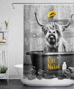 Highland Cow And Sunflowers Print Shower Curtain For A Cozy Bathroom