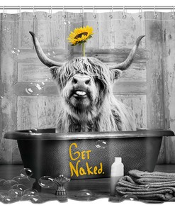 Highland Cow And Sunflowers Print Shower Curtain For A Cozy Bathroom