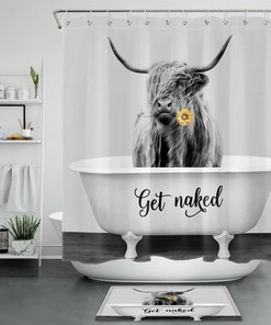Highland Cow And Sunflowers Print Shower Curtain For Nature Lovers