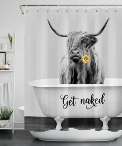 Highland Cow And Sunflowers Print Shower Curtain For Nature Lovers