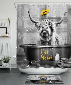 Highland Cow And Sunflowers Print Shower Curtainvintage Bathroom