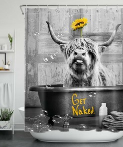 Highland Cow And Sunflowers Print Shower Curtainvintage Bathroom