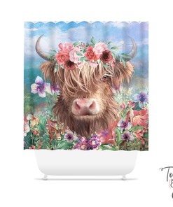 Highland Cow Art Painting Printed Shower Curtain For Home Decoration