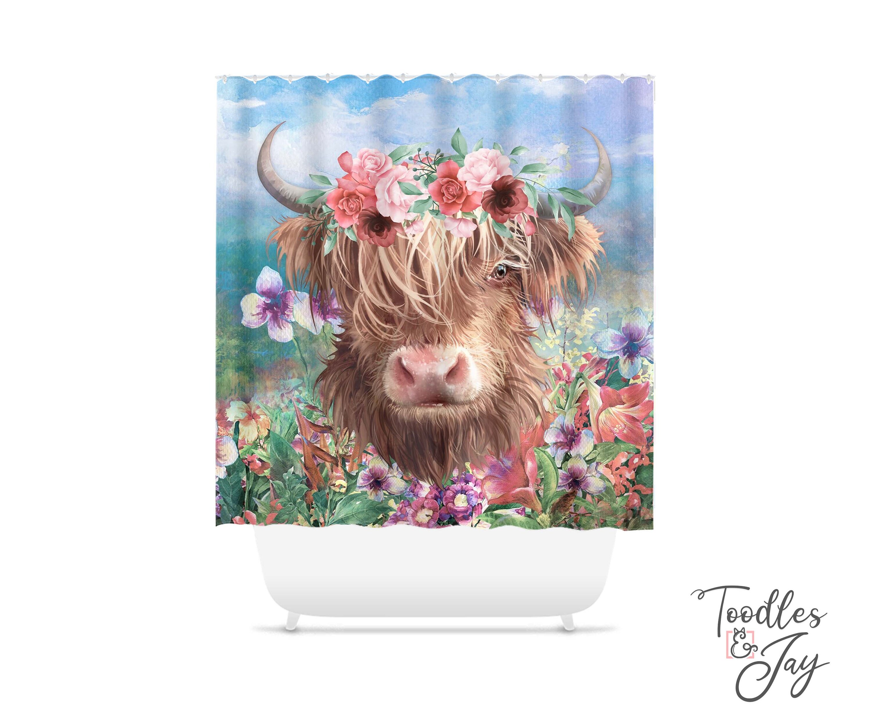 Highland Cow Art Painting Printed Shower Curtain For Home Decoration