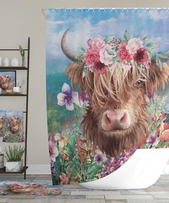 Highland Cow Art Painting Printed Shower Curtain For Home Decoration