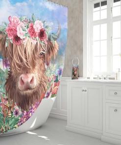 Highland Cow Art Painting Printed Shower Curtain For Home Decoration