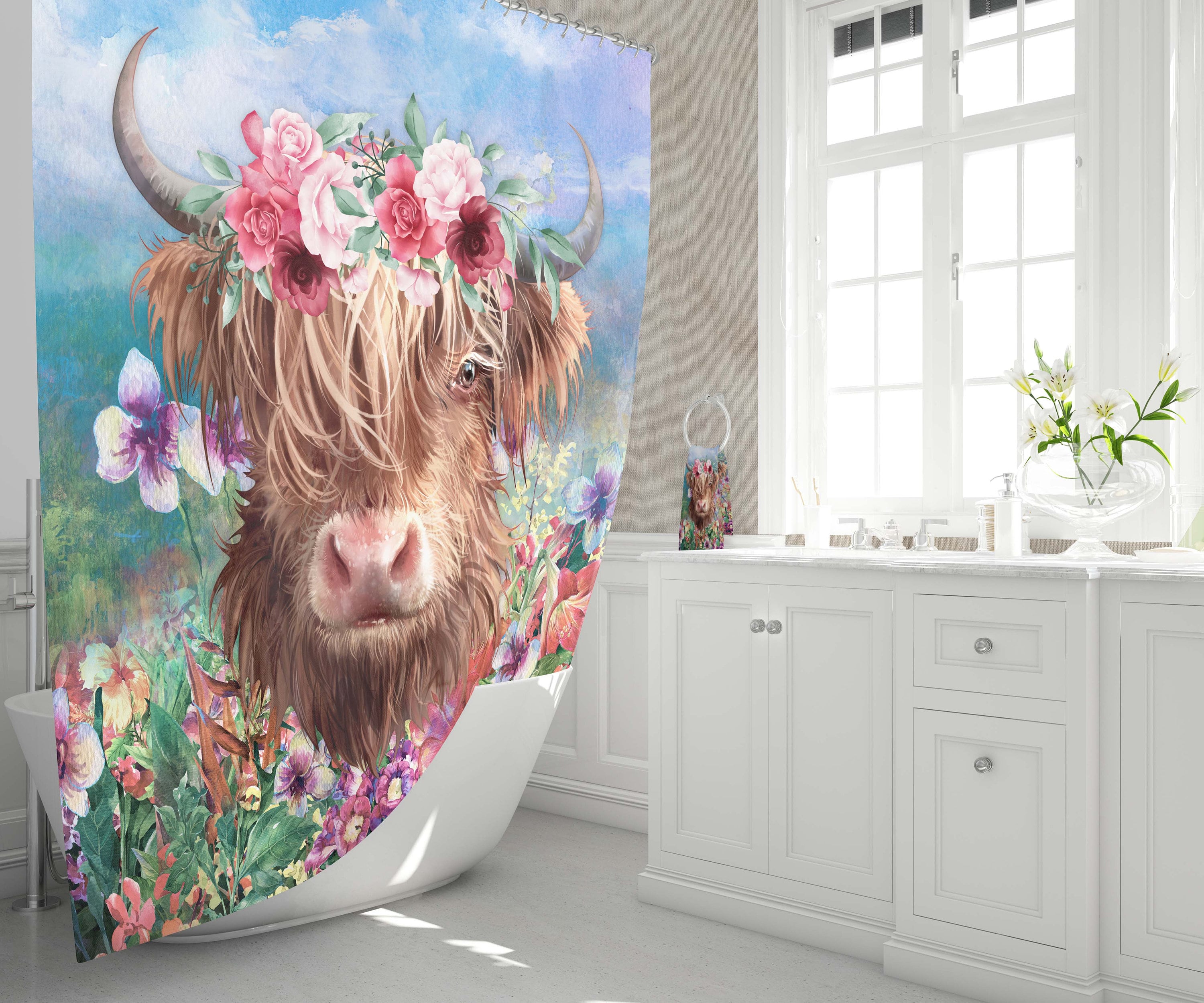 Highland Cow Art Painting Printed Shower Curtain For Home Decoration
