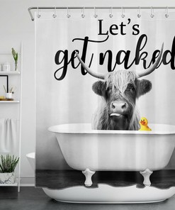 Highland Cow Black and White Funny Words Print Shower Curtain, Bring a Touch of Humor to Your Bathroom