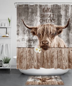 Highland Cow Brown Rustic Vintage Bathroom Shower Curtain Decor
