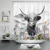 Highland Cow Butterfly and Flower Print Shower Curtain - Chic Rustic Bathroom Decor