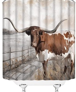 Highland Cow Country Farmhouse Rustic Fabric Shower Curtain For Bathroom