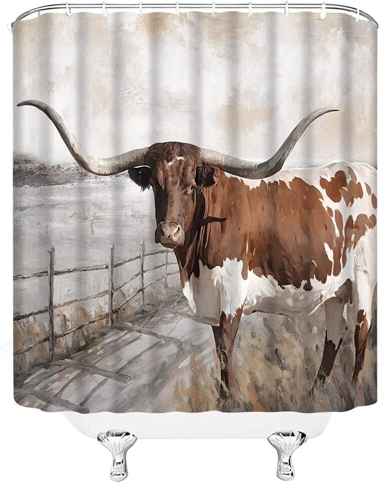 Highland Cow Country Farmhouse Rustic Fabric Shower Curtain For Bathroom