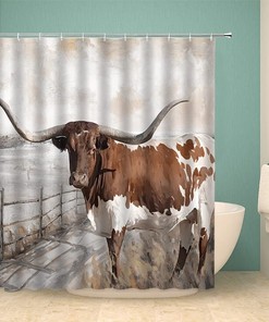 Highland Cow Country Farmhouse Rustic Fabric Shower Curtain For Bathroom