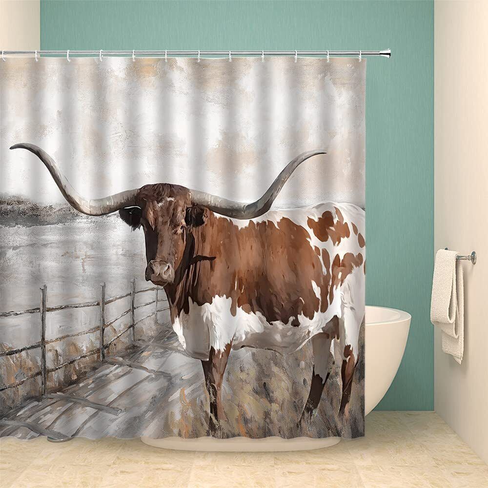 Highland Cow Country Farmhouse Rustic Fabric Shower Curtain For Bathroom