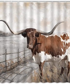 Highland Cow Country Farmhouse Rustic Fabric Shower Curtain For Bathroom