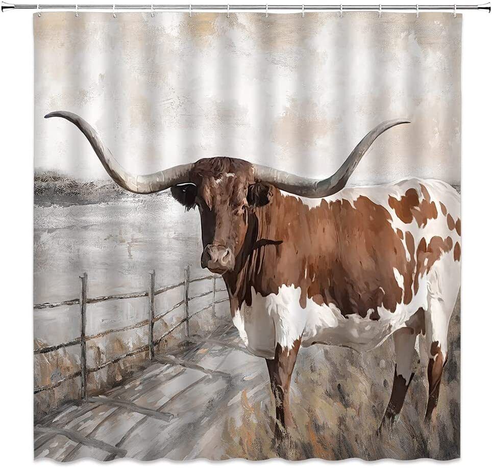 Highland Cow Country Farmhouse Rustic Fabric Shower Curtain For Bathroom