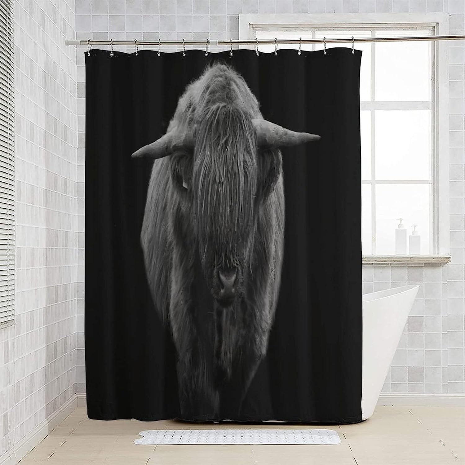 Highland Cow Farmhouse Animal Waterproof Fabric Shower Curtain - Image 2