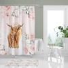 Highland Cow Floral Pink Shower Curtain For Bathroom Decor