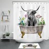 Highland Cow Flower Farmhouse Waterproof Shower Curtain For Bathroom