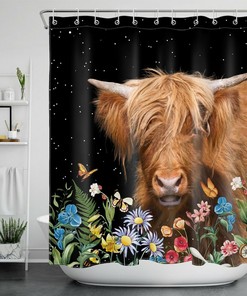 Highland Cow Flower Shower Curtain - Add Color And Fun To Your Bathroom