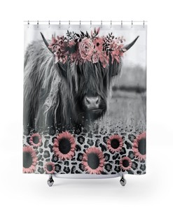 Highland Cow In Nature Shower Curtain For Rustic Bathroom