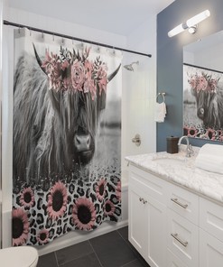 Highland Cow In Nature Shower Curtain For Rustic Bathroom