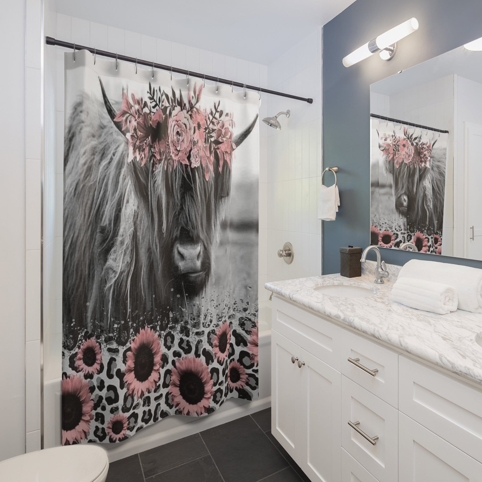 Highland Cow In Nature Shower Curtain For Rustic Bathroom