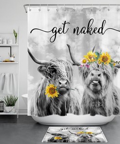 Highland Cow In Sunflowers Shower Curtain With Funny Quote For A Cheerful Bathroom