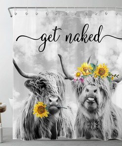 Highland Cow In Sunflowers Shower Curtain With Funny Quote For A Cheerful Bathroom