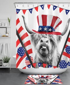 Highland Cow Independence Day Shower Curtain For Bathroom Decor