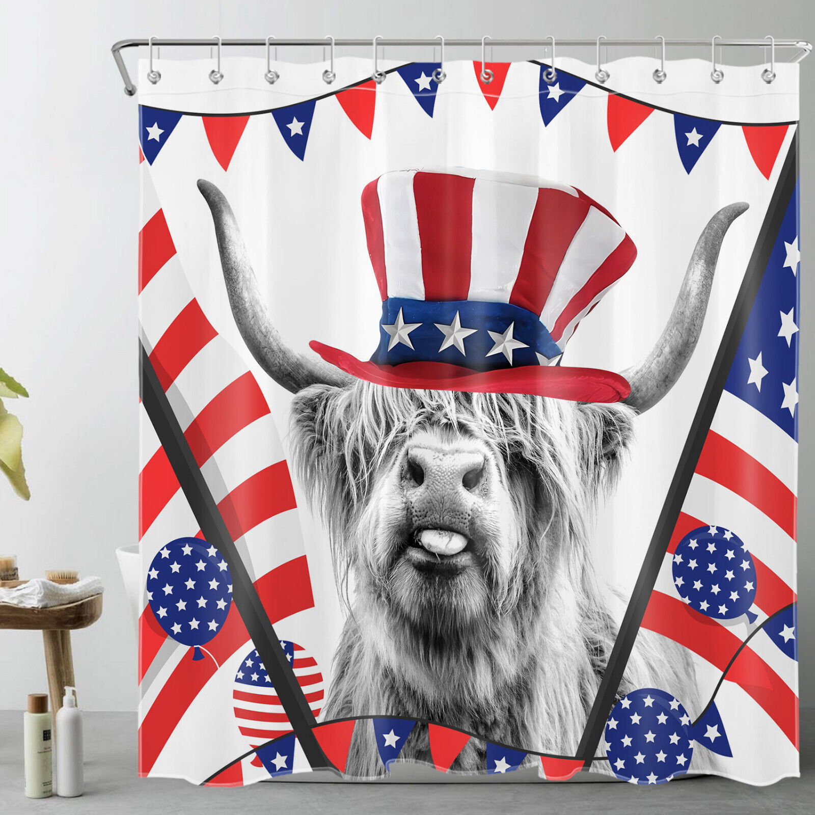 Highland Cow Independence Day Shower Curtain For Bathroom Decor - Image 2