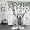 Highland Cow Marble Shower Curtain With Botanical Lavender - Creates A Dreamy And Whimsical Atmosphere In Your Bathroom