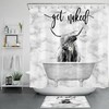 Highland Cow Marble Texture Funny Words Waterproof Shower Curtain for Bathroom